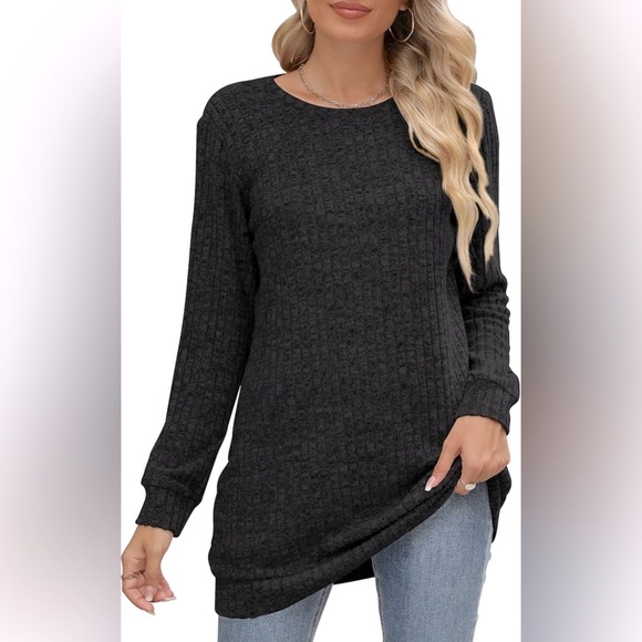 NWT [Auremore] Ribbed Long-Sleeve Crewneck Tunic Sweater in Black Women’s S or M - Picture 4 of 11